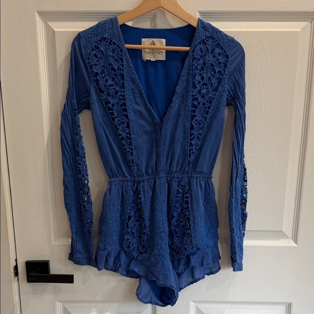The Jetset Diaries Royal Blue Lace Romper